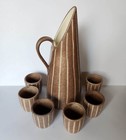 Sale  Jaru  California Pottery  Striped Brown Pottery Pitcher And 6 Cups  Set