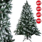4ft 5ft 6ft 7ft Snow Flocked Christmas Tree Artificial Bushy Pine Cone Hinged