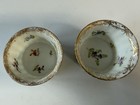 Antique Dresden Porcelain Floral Bowls Pair     Hand Painted Gold Scrolls     Rk