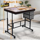 Adjustable Puzzle Table With Storage  Wheels  Metal Wood  Black Gray