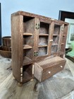 Vintage Miniature Wooden Display Case  Cabinet  Glass Doors  Shelves  Drawer
