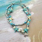 Turquoise Beaded Anklet Starfish  Ankle Bracelet Turtle Dangle Charms Beach Boho