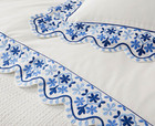 Pottery Barn Euro Pillow Sham 26x26 White blue Floral Embroidered Scalloped Case