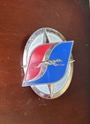 Vintage Greyhound Bus Badge Red Blue Enamel Screw Back