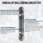 2pcs 4 Flute 1 4  Solid Carbide Ball Nose End Mill - Double End - Altin Coated