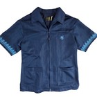 Vtg Iolani Hawaii Navy Blue Aloha Shirt Men   s L Zip Front Polynesian Embroidery