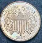 1866 2 Cent Piece Uncirculated  Rare Rainbow Colors 