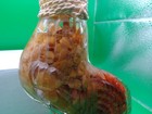 Vintage Clear Glass Rooster Vinegar Bottle Infused Red Peppers Sealed 9  