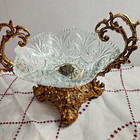 Hollywood Regency Ornate Brass Footed Crystal Bowl Centerpiece Heavy