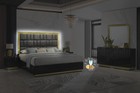 New Modern Led 4pc Gloss Black Gold Queen King Contemporary Bedroom Set B d m n