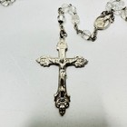 Vintage Silver Crystal Bead Rosary With Crucifix Religious Catholic Necklace