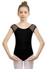 Girls Cap Sleeve Ballet Dance Leotard Hollow Mesh Scoop Back Full Lining
