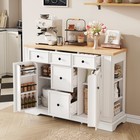 Sideboard Buffet Cabinet With 5 Drawers  2 Cabinets  Adjustable Shelves  White