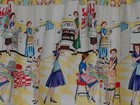 1950 s Retro Kitchen Valances home Ec  Women Working In Aprons In Kitchen Yellow