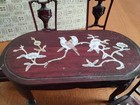 Vintage Chinese Rosewood Mother Of Pearl Inlaid Dining Set  Table   5 Chairs