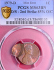 1979-d Double Struck Error Lincoln Memorial Cent  Pcgs Ms-63 Bn