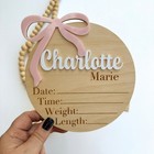 Baby Girl Birth Announcement Sign  Personalized Bow Birth Stat Keepsake