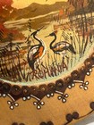Vintage Romanian Folk Art Wooden Wall Plate Hand Painted Wetland Herons Pyrograp