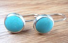 Round Blue Green Simulated Turquoise 925 Sterling Silver Drop Earrings