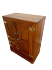 Antique Ice Box Mills Bros Alaska Ice Cold Three Storage Cabinets Oak Brass