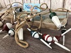 9  Wood Fishing Bobber Floats On String - Buoy Fish Net Garland - Nautical Decor