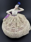 Vintage German Porcelain Lady Pin Cushion Half Doll Black Hair  Lace Dress