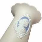 Jasperware Cameo Vase Fluted Trumpet Raised Floral Tan Blue Art Nouveau Vtg 7   