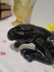 Vintage Stalking Black Panther 13  Ceramic Figurine Yellow Eyes Rhinestone Mcm