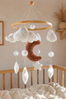 Neutral Moon Baby Mobile  Boucle Cloud Crib Mobile  Nursery Hanging Decor