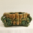 Vintage Mcm Green Elephant Trunk Up Bamboo Glaze Planter Flower Pot  euc 