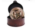 Brass Sundial Compass In Leather Case     Unique Nautical Gifts For Men  Antique 