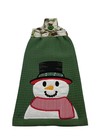 Christmas Dishtowel Snowman Face Decal On Green Cotton Towel
