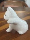 Vintage White Porcelain Cat Kitten Figurine With Raised Paw  Glazed Ceramic