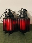 Vintage 1960 s-1970 s Red Glass Globe Hanging Light Swag Lamp Retro W diffuser