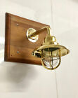 Antique Salvaged Brass Wall Mount Original Swan Ship Light With Shade - Set Of 2