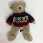 Vintage Russ Berrie   Co Fireside Christmas Bear 12  In Length Plush Fur Sweater
