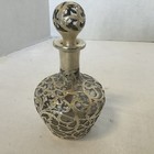 Antique Glass Perfume Bottle With Silver Overlay