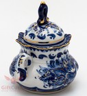 Porcelain Gzhel Sugar Bowl Box Server Gold Plated Handmade In Russia