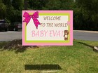 Baby Shower Birth Ribbon Pink Girl Bear Custom Plastic Yard Sign  free Stakes