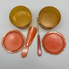 Vtg 4 Pc Celluloid Ladies Art Deco Vanity Set Peach Color 2 Jars Boot Horn  hook