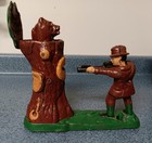 Cast Iron Mechanical Bank Hunter Shooting Bear Tree Stump Coin Piggy Bank
