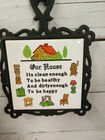 Vintage Cathay Tile Wall Plaque Sign -  our House  Cast Iron Frame Home Decor  