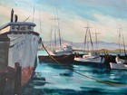 Vintage Mid Century Original Oil Painting Coastal Harbor Landscape Signed Framed