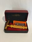 Vintage Gillette Gold Double Edge Safety Razor In Original Case With Blades