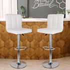 Set Of 2 Bar Stools Modern Pu Leather Adjustable Swivel Bar Stool W  Back White