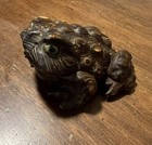 Vintage Japanese Cryptomeria Sugi Frog Hand Carved Cedar Wooden Toad