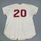 Vintage 60s Baseball Jersey Spanjian Mens 46 White Red Pinstripe  20 Full Zip