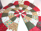 Vintage Patchwork Christmas Tree Skirt 42  Round Lace Edge 1986  Quilted N