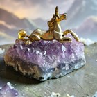 Vintage Gold Tone Pewter Unicorn On Amethyst Geode Base