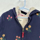 Mini Boden Sweatshirt Girls 4-5 Year Blue Embroidered Floral Fur Lined Hoodie